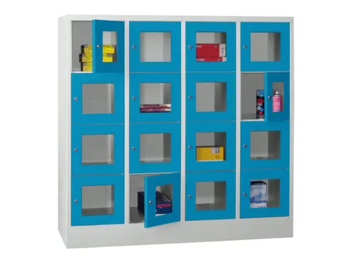 lockerkast,HxBxD 1518x1600x500mm,4x4vakken,RAL7035,front RAL5012