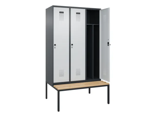 locker met bank,voor scheiding van kleding,HxBxD 2120x1200x815mm,3vak