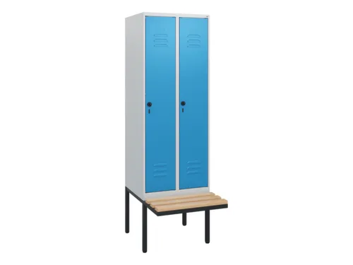 locker met bank,HxBxD 1950x600x815mm,2vak,vak B 300mm,draaigrendel