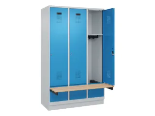 locker met bank,HxBxD 1950x1200x815mm,3vak,vak B 400mm,cilinderslot - 1
