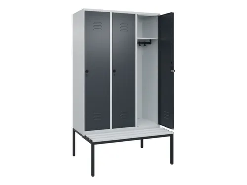 locker met bank,HxBxD 2120x1200x815mm,3vak,vak B 400mm,draaigrendel