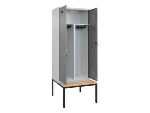 PBM-locker met bank,HxBxD 2120x800x815mm,2vak,vak B 400mm,draaigrendel