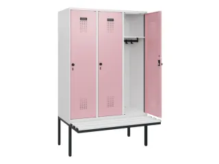 locker met bank,HxBxD 1950x1200x815mm,3vak,vak B 400mm,draaigrendel - 1