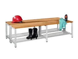 dubbele zitbank,LxD 1500x740mm,houten lijst beuken,onderstel RAL7016