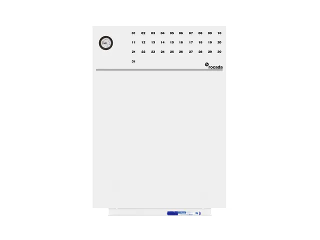 Whiteboard Rocada Skinclock 55x75cm wit gelakt met klok en kalender