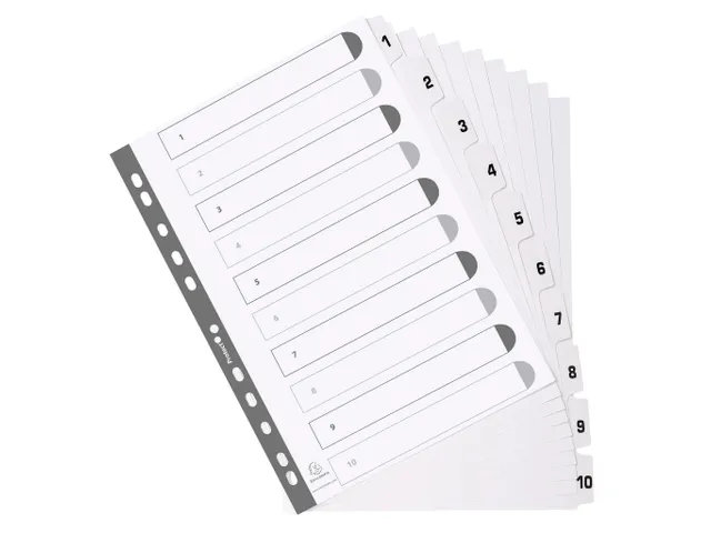 Bedrukte tabbladen geplastificeerde tabs 10-delig 1-10 A4 Wit