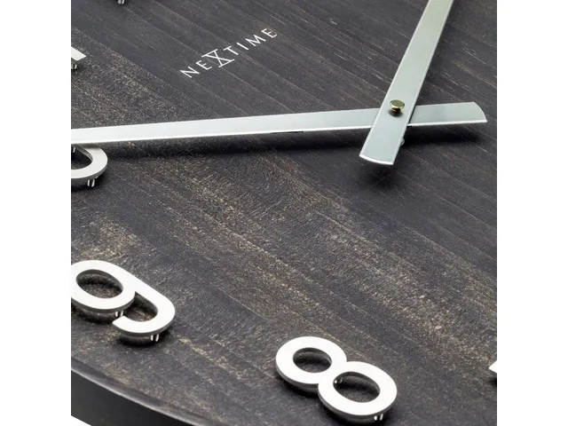 Grote wandklok - 50cm- Stille klok - Walnoot - zwart - NeXtime "Precio