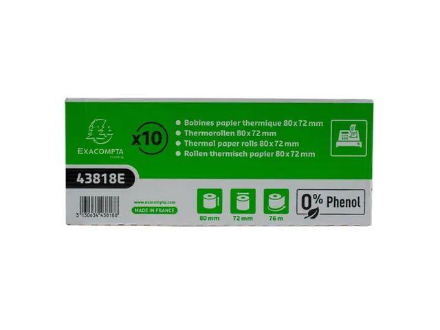 Bobine pour tickets de caisse 80x72- 76m - 1 pli thermique 48m2 sans P