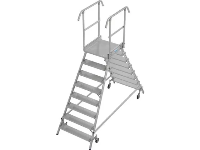 bordestrap,verrijdbaar,bordes H 1,95m,2x8treden,aluminium,4zwenkwielen
