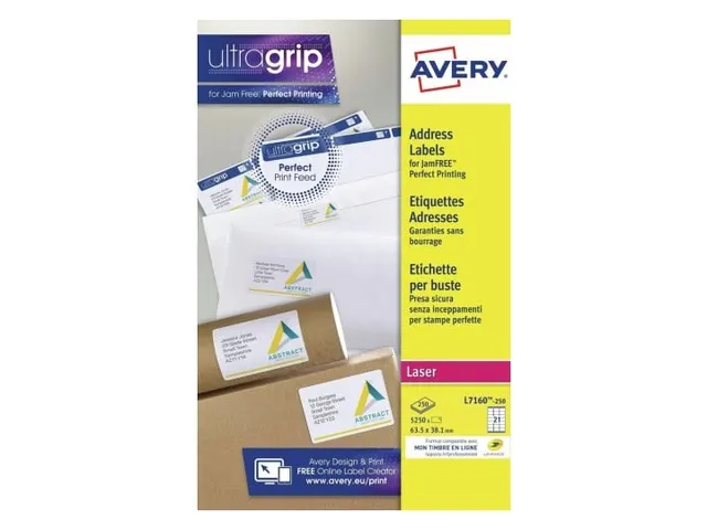 Etiket Avery L7160-250 63.5x38.1mm Wit 5250 Stuks