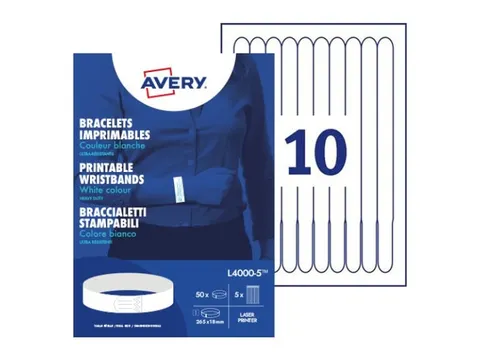 Avery L4000-5 Bedrukbare Polsbandjes 18x265mm Wit 50 Stuks