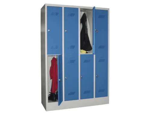 dubbeldekse locker,HxBxD 1850x1200x500mm,4x2vak.,RAL7035,front RAL5012