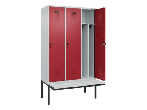 locker met bank,voor scheiding van kleding,HxBxD 2120x1200x815mm,3vak