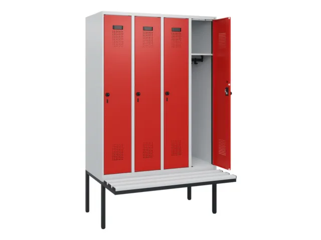 locker met bank,HxBxD 1950x1200x815mm,4vak,vak B 300mm,draaigrendel