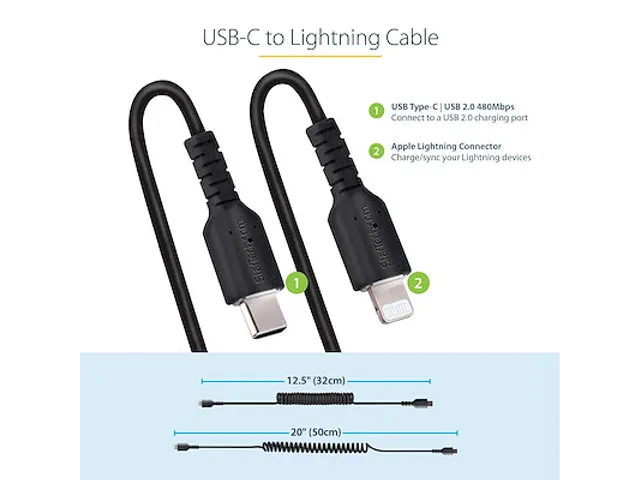 50cm USB-C naar Lightning Kabel, Zwart, MFi Gecertificeerd,