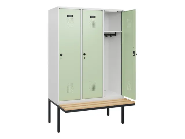 locker met bank,HxBxD 1950x1200x815mm,3vak,vak B 400mm,draaigrendel