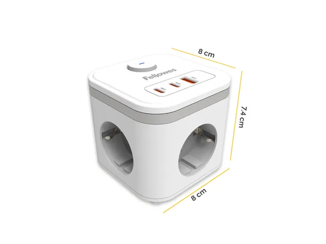 Stekkerblok Fellowes Power Cube F 3-voudig 1xUSB A 2xUSB C 2m wit