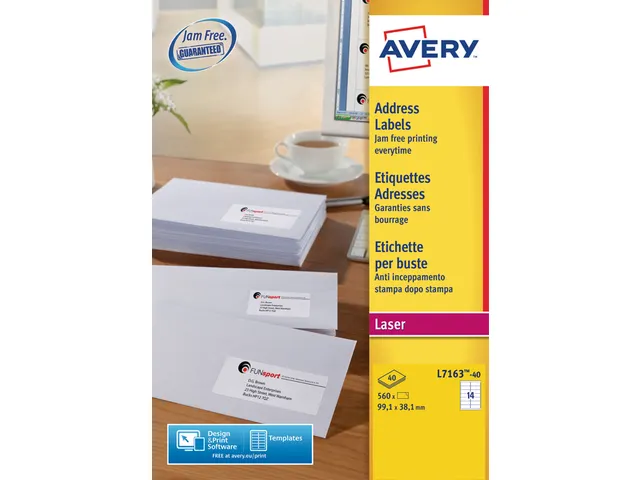 Adresetiket Avery QuickPeel L7163-40 99.1x38.1mm Wit 560 stuks