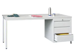 Werkplaatsbureau 1700x800x720mm 3laden Rechts Ral7035 Front Ral3000
