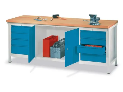 Werkbank Hxlxd 900x2000x700mm 8laden 1kast Lichtgrijs
