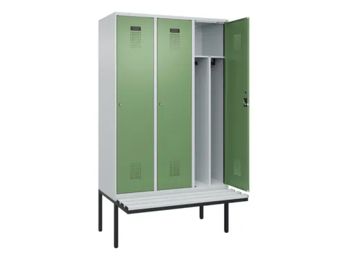 locker met bank,voor scheiding van kleding,HxBxD 2120x1200x815mm,3vak