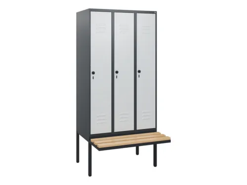 locker met bank,HxBxD 1950x900x815mm,3vak,vak B 300mm,draaigrendel