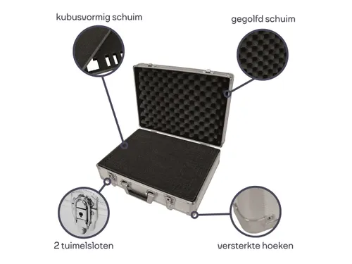 Aluminium Gereedschapskoffer Plukschuim sleutelslot 455x330x152mm