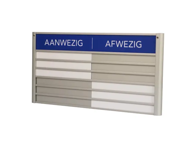 Menoor In-Uit bord 6 namen Aluminium Aanwezig/Afwezig Blauw