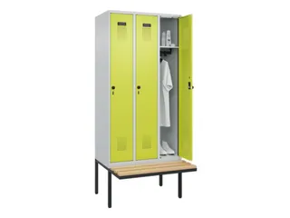 locker met bank,HxBxD 2120x900x815mm,3vak,vak B 300mm,draaigrendel - 1