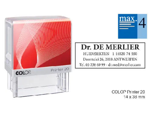 Tekststempel Colop Printer 20 +bon 4regels 38x14mm blauw