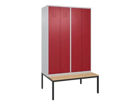 PBM-locker met bank,HxBxD 2120x1200x815mm,4vak,vak B 300mm,cil.-slot