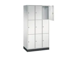 lockerkast,RAL 7035,HxBxD 1950x920x500mm,3x3vakken,cil.-slot,sokkel