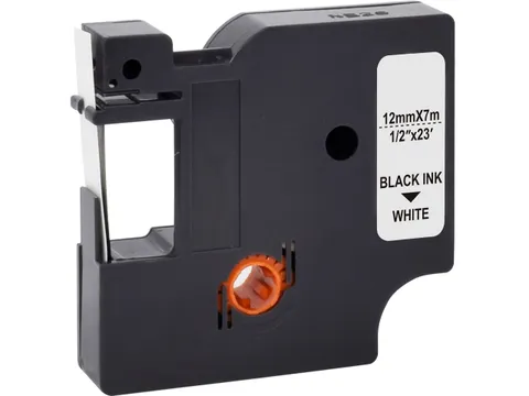 Labeltape voor Dymo 45013 12mmx7m zwart op wit gelamineerd