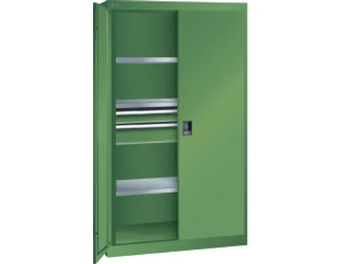 systeemkast,HxBxD 1950x1100x641mm,3xStalen bodem,2lade(n),lak RAL6011