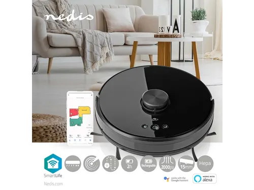 Robotstofzuiger Nedis wifi laser 3-in-1 zwart