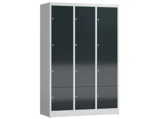 Lockerkast 1800x1185x500mm 3x4 vakken cilinderslot, sokkel, RAL7016 - 1