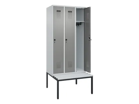 locker met bank,HxBxD 2120x900x815mm,3vak,vak B 300mm,draaigrendel