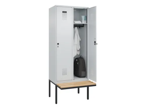 locker met bank,HxBxD 2120x800x815mm,2vak,vak B 400mm,draaigrendel