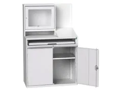 pc-kast monitorvak 1650x1050x550mm toetsenbordblad RAL7035+RAL7035