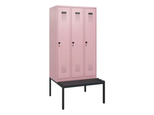 locker met bank,HxBxD 1950x900x815mm,3vak,vak B 300mm,draaigrendel