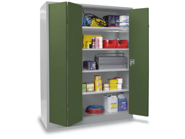 Vouwdeurkast 1950x1200x400mm 4legborden Verzinkt Ral7035 Front Ral6011