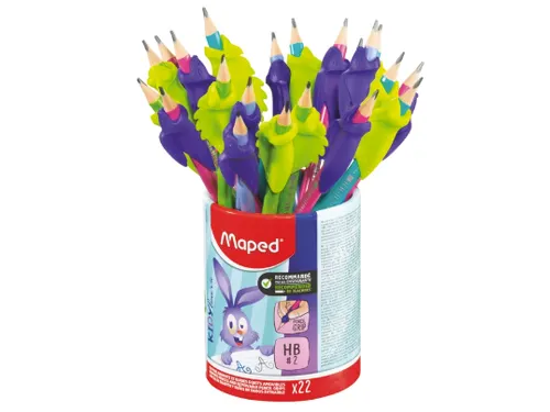 Grafietpotlood Maped Kidy Learn met gum en vingerhulp pot à 22 stuks
