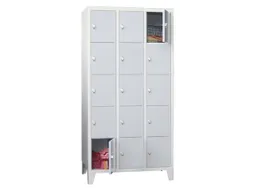 lockerkast,HxBxD 1850x900x500mm,3x5vakken,RAL7035,front RAL7035