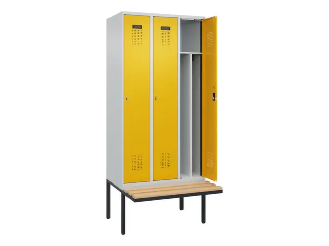 locker met bank,voor scheiding van kleding,HxBxD 2120x900x815mm,3vak