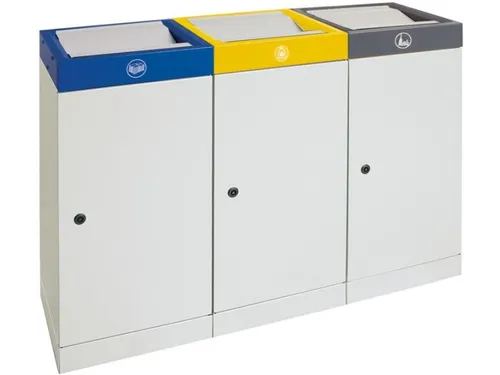 afvalverzamelstation vuurremmend 3x30 liter HxBxD 600x910x300mm Grijs