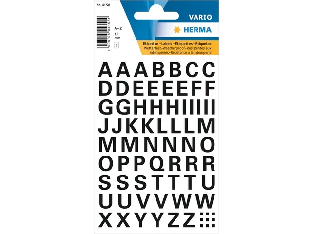 Etiket Herma 4158 10mm Letters A-Z Zwart Folie 63 stuks