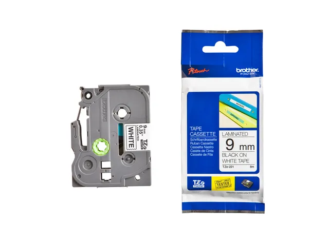 Labeltape Brother P-touch TZe-221 standaard 9mm zwart op wit