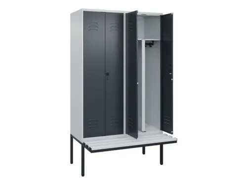 PBM-locker met bank,HxBxD 2120x1200x815mm,4vak,vak B 300mm,cil.-slot