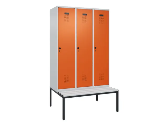locker met bank,voor scheiding van kleding,HxBxD 2120x1200x815mm,3vak