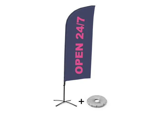 Promotievlag Alu Wind complete set 'Open 24/7' kruisvoet Zwart